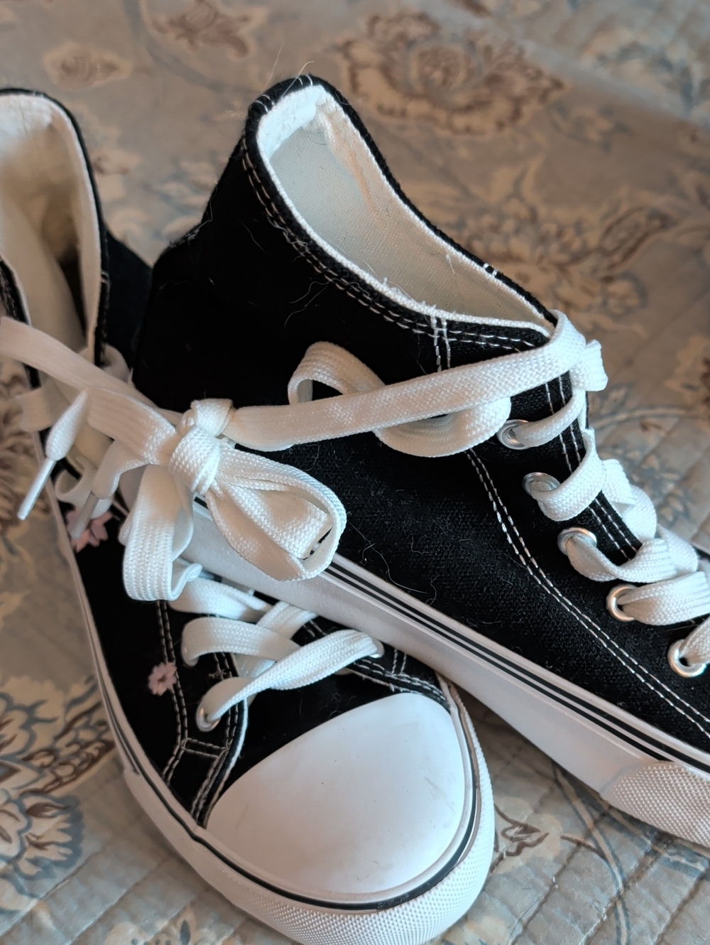 Classic Black Canvas High-Top Sneakers with White Laces